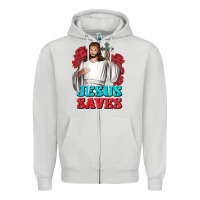 Dove Grey Jesus Saves Zipper Hoodie - BundleAndBundleShop