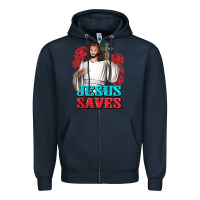 Navy Jesus Saves Zipper Hoodie - BundleAndBundleShop