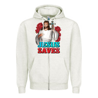 Oatmeal Heather Jesus Saves Zipper Hoodie - BundleAndBundleShop