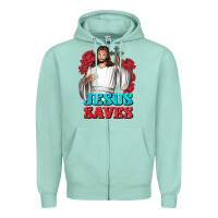 Seafoam Jesus Saves Zipper Hoodie - BundleAndBundleShop