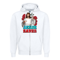 White Jesus Saves Zipper Hoodie - BundleAndBundleShop