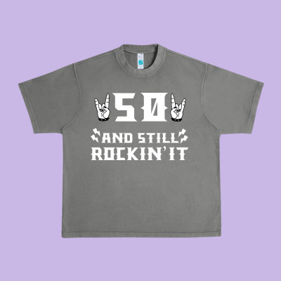 50 Birthday Rock Whitw Urban Heavy Tee Designed By Bettercallsaul
