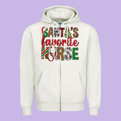 Santa's Favorite Nurse Zipper Hoodie Designed By Bundleandbundleshop