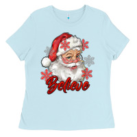 Baby Blue santa believe Ladies Tee - RanaPortraitStore
