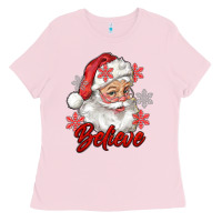Bubblegum Pink santa believe Ladies Tee - RanaPortraitStore