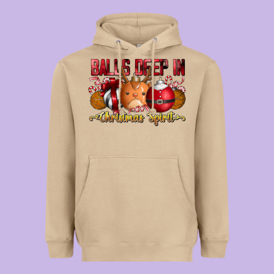 Balls Deep In Christmas Spirit Heavyweight Hoodie Designed By Cowhidedigitalart