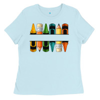 Baby Blue custom crayons with pencil Ladies Tee - NancyCooperArtShop