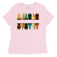 Bubblegum Pink custom crayons with pencil Ladies Tee - NancyCooperArtShop
