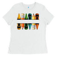 White custom crayons with pencil Ladies Tee - NancyCooperArtShop