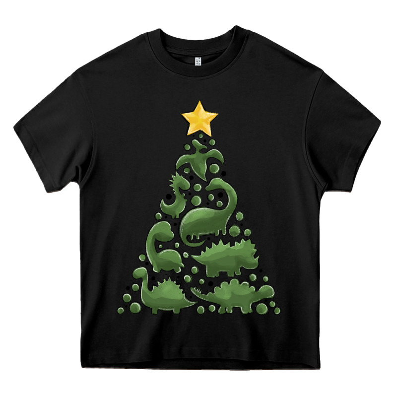 Dinosaur Christmas Tree Heavy Core Tee by MaliasSmallBusiness | Teevron