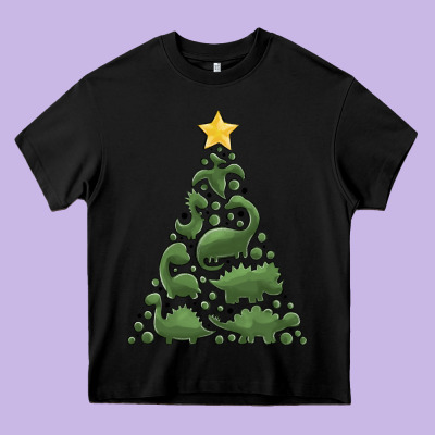 Dinosaur Christmas Tree Heavy Core Tee Designed By Maliassmallbusiness
