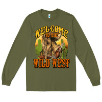 Army Green Welcome to the wild west Cowboy boots Long Sleeve Tee - HowdyJamesFarm