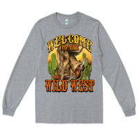 Heather Grey Welcome to the wild west Cowboy boots Long Sleeve Tee - HowdyJamesFarm