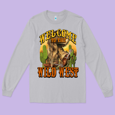 Welcome To The Wild West Cowboy Boots Long Sleeve Tee Designed By Howdyjamesfarm