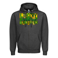 Charcoal Heather St Patricks Day Lucky And Blessed Zipper Hoodie - FaDigitalArtStudio