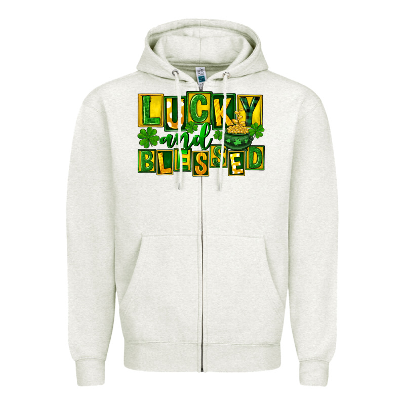 St Patricks Day Lucky And Blessed Zipper Hoodie by FaDigitalArtStudio | Teevron