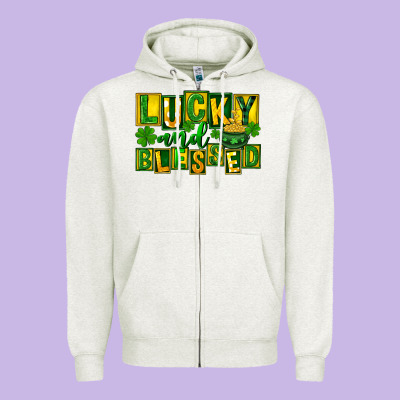 St Patricks Day Lucky And Blessed Zipper Hoodie Designed By Fadigitalartstudio