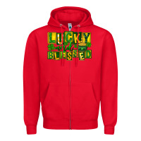 Red St Patricks Day Lucky And Blessed Zipper Hoodie - FaDigitalArtStudio