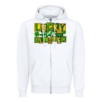 White St Patricks Day Lucky And Blessed Zipper Hoodie - FaDigitalArtStudio