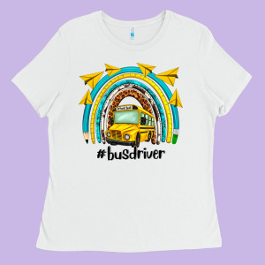 Bus Driver Rainbow Ladies Tee Designed By Nancycooperartshop