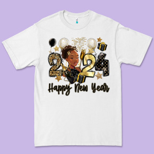 2024 Happy New Year Black Woman Premium Tee Designed By Maliassmallbusiness