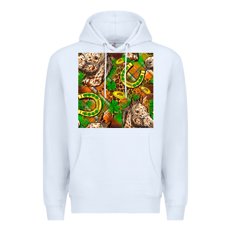 St. Patrick's Day Horse With Horseshoes Seamless Premium Hoodie by FaDigitalArtStudio | Teevron
