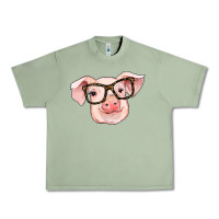 Oil Green pig with glasses Urban Heavy Tee - RanaPortraitStore