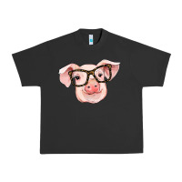 Pigment Black pig with glasses Urban Heavy Tee - RanaPortraitStore