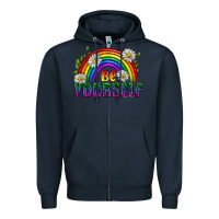 Navy Be Yourself Pride Lgbtq Zipper Hoodie - BundleAndBundleShop