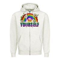 Oatmeal Heather Be Yourself Pride Lgbtq Zipper Hoodie - BundleAndBundleShop