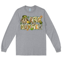 Heather Grey Egg hunter with plate letters Easter Day Long Sleeve Tee - HowdyJamesFarm