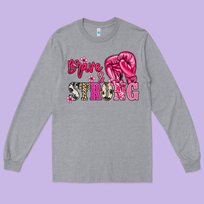 Brave And Strong Cancer Awareness Long Sleeve Tee Designed By Howdyjamesfarm