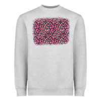 Heather Grey pink glitter leopard with heart background Heavyweight Sweatshirt - OliviaCreatesArt