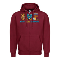 Burgundy Peace Love Hannukah Zipper Hoodie - BundleAndBundleShop