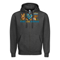 Charcoal Heather Peace Love Hannukah Zipper Hoodie - BundleAndBundleShop