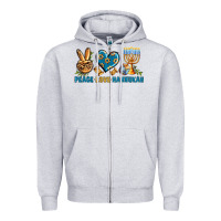 Heather Grey Peace Love Hannukah Zipper Hoodie - BundleAndBundleShop
