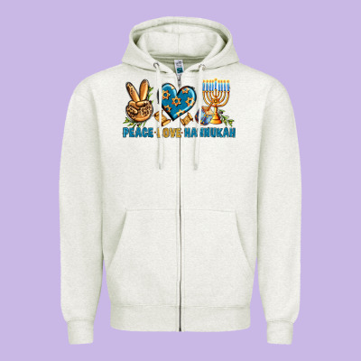 Peace Love Hannukah Zipper Hoodie Designed By Bundleandbundleshop