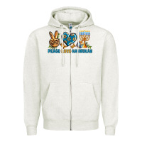 Oatmeal Heather Peace Love Hannukah Zipper Hoodie - BundleAndBundleShop