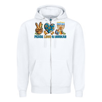 White Peace Love Hannukah Zipper Hoodie - BundleAndBundleShop