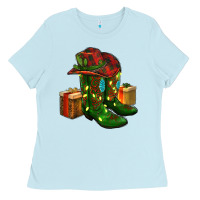 Baby Blue cowboy hat with boots christmas Ladies Tee - RanaPortraitStore