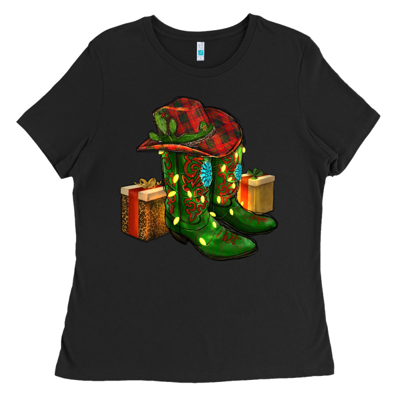 Cowboy Hat With Boots Christmas Ladies Tee by RanaPortraitStore | Teevron
