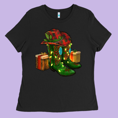 Cowboy Hat With Boots Christmas Ladies Tee Designed By Ranaportraitstore