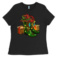 Black cowboy hat with boots christmas Ladies Tee - RanaPortraitStore