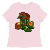 Bubblegum Pink cowboy hat with boots christmas Ladies Tee - RanaPortraitStore