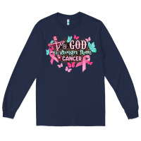 Navy My god is stronger than Cancer Awareness Long Sleeve Tee - HowdyJamesFarm