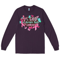 Plum My god is stronger than Cancer Awareness Long Sleeve Tee - HowdyJamesFarm