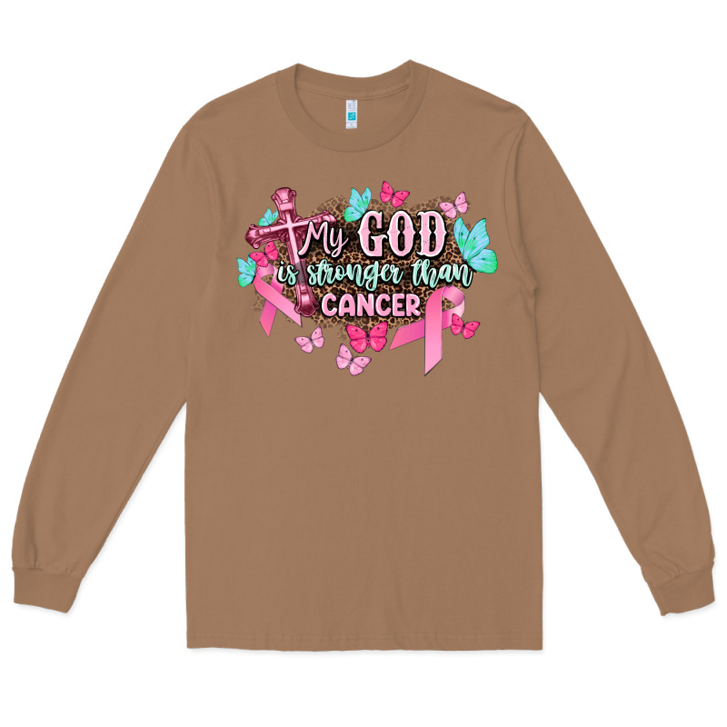 My God Is Stronger Than Cancer Awareness Long Sleeve Tee by HowdyJamesFarm | Teevron