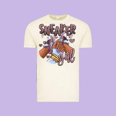 Sky J Mauve Sneaker Girl Afro Woman Vintage Tee Designed By Ranaportraitstore
