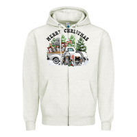 Oatmeal Heather merry christmas gnomies Zipper Hoodie - FaDigitalArtStudio