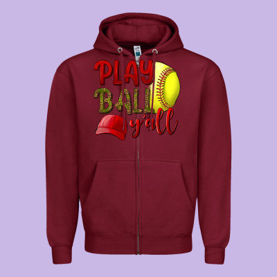 Play Ball Y'all Softball Zipper Hoodie Designed By Bundleandbundleshop